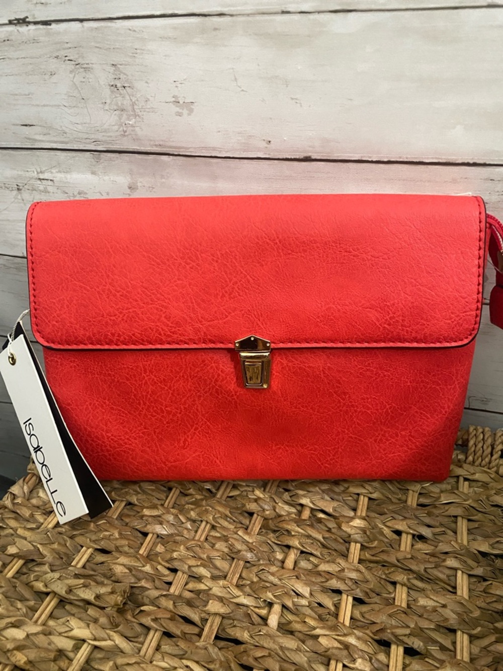 Isabelle Bright Orange/Red Faux-Leather‎ Crossbody Clutch NWT❗️